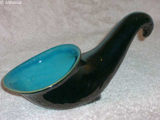 Frankoma 57 medium cornucopia glazed black with turquoise interior